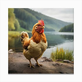 Rooster On The Bank Of The Lake Canvas Print