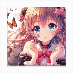 Anime Girl With Butterflies 6 Canvas Print