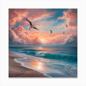 Seagulls At Sunset Canvas Print