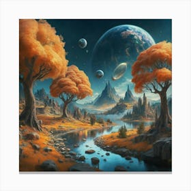 Landscape With Trees And Planets Canvas Print