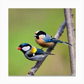 Two Birds Perched On A Branch Canvas Print