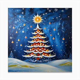 Magical Christmas Tree Painting A Festive Winter Night Canvas Print