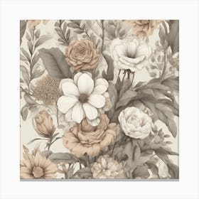 Beige Floral Wallpaper Canvas Print