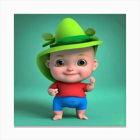 Baby Boy In Green Hat Canvas Print