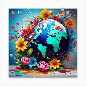 Earth With Flowers Canvas Print