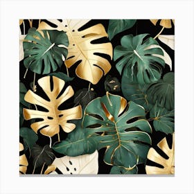 Golden and green leaves of Monstera Canvas Print