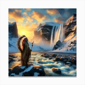 Native American Indian By Stream 3 Copy Canvas Print