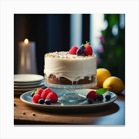 Cake On A Plate With Berries Canvas Print