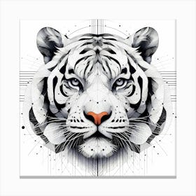 White Tiger Head - Abstract Line Art Illustration 180 Canvas Print