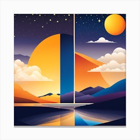Sunset In The Mountains VECTOR ART 1 Canvas Print