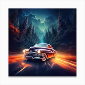 Vintage Car Driving Through The Forest Canvas Print