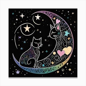 Cats On The Moon whimsical minimalistic Canvas Print