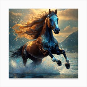 Horse Running In The Water Canvas Print