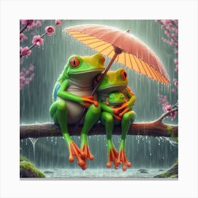 Frogs In The Rain 1 Canvas Print