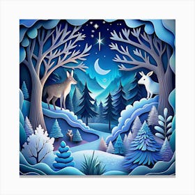 Paper Cut Out Winter Forest Scene With Deer Canvas Print