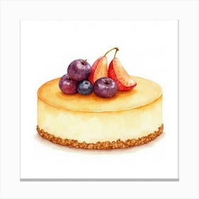 A Delicate Watercolor Portrait Of A Classic Cheesecake With A Graham Cracker Crust And Fruit Topping 1 Canvas Print