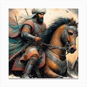 Osmanian Warrior On A Horse Color Drawing 1 Canvas Print