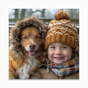 Little Girl And Dog Canvas Print