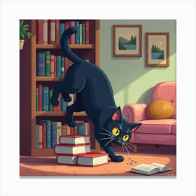 Cat Playing With Books Art Print Funny Cat (1) Canvas Print