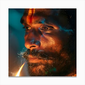 Hindu Man Holding A Candle Canvas Print