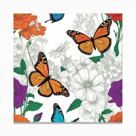 Butterflies And Flowers Canvas Print