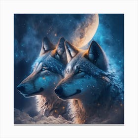 Two Wolves In The Sky Canvas Print