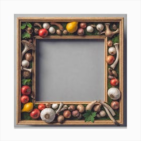 Wooden Frame With Mushrooms And Vegetables Canvas Print