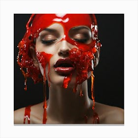 Beautiful Woman With Bloody Face Canvas Print