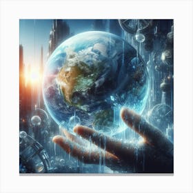 Futuristic Hand Holding The Earth Canvas Print