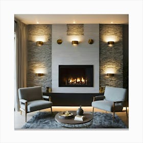 Modern Living Room With Fireplace 28 Canvas Print