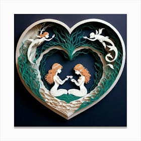 Mermaids In A Heart Canvas Print