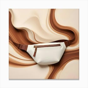 A White Fanny Pack With A Brown Strap Displayed Against An Abstract Background Of Flowing Brown And White Swirls Canvas Print