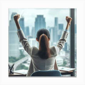 Asian Businesswoman Celebrating Success Canvas Print