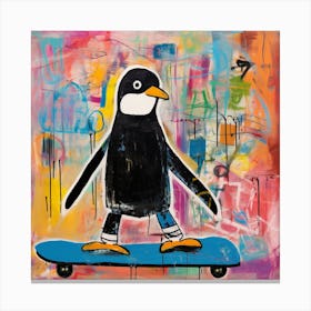 Penguin On Skateboard Canvas Print