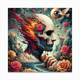 Skull With Roses Canvas Print