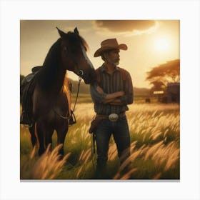 Cowboy And His Horse Canvas Print