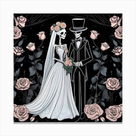 Skeleton Wedding whimsical minimalistic line art Canvas Print