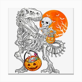 Skeleton Riding Dinosaur T Rex Mummy Halloween Pumpkin Moon Canvas Print