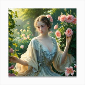 Garden Serenity Émile Vernon S Watercolor Portrait Of Blooming Roses And Lilies (1) Canvas Print