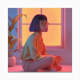 Girl Sitting On The Floor Canvas Print