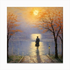 Man Walking By The Water Canvas Print