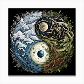 Yin Yang, Yin And Yang Symbol With Natural Elements Representing Balance And Harmony 5 Canvas Print