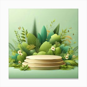 Green Stage With Flowers And Leaves Canvas Print