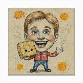 Caricature Of A Boy With Cheese Canvas Print