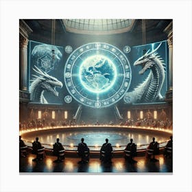 A Dramatic Scene Of A Council Chamber Inside A Gra Canvas Print