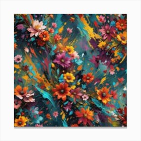 Flowers On A Blue Background 1 Canvas Print