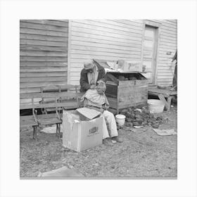 Getting A Haircut In Front Of Church Which Houses Flood Refugees, Sikeston, Missouri By Russell Lee Canvas Print