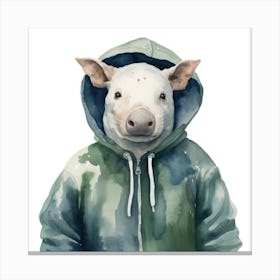 Watercolour Cartoon Tapir In A Hoodie 1 Canvas Print