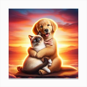 Golden Retriever And Cat 2 Canvas Print