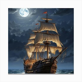 Pirate Ship At Night Canvas Print